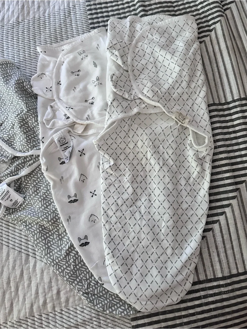 Triple Pack Baby Sleep Sacks in White & Gray - Neutral Cozy Swaddles